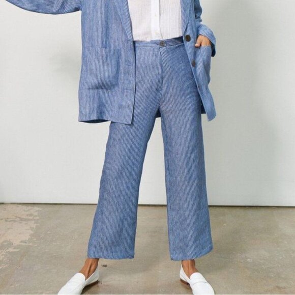 Mara Hoffman Arlene Blue Striped Linen Wide Leg Pants - Picture 1 of 9